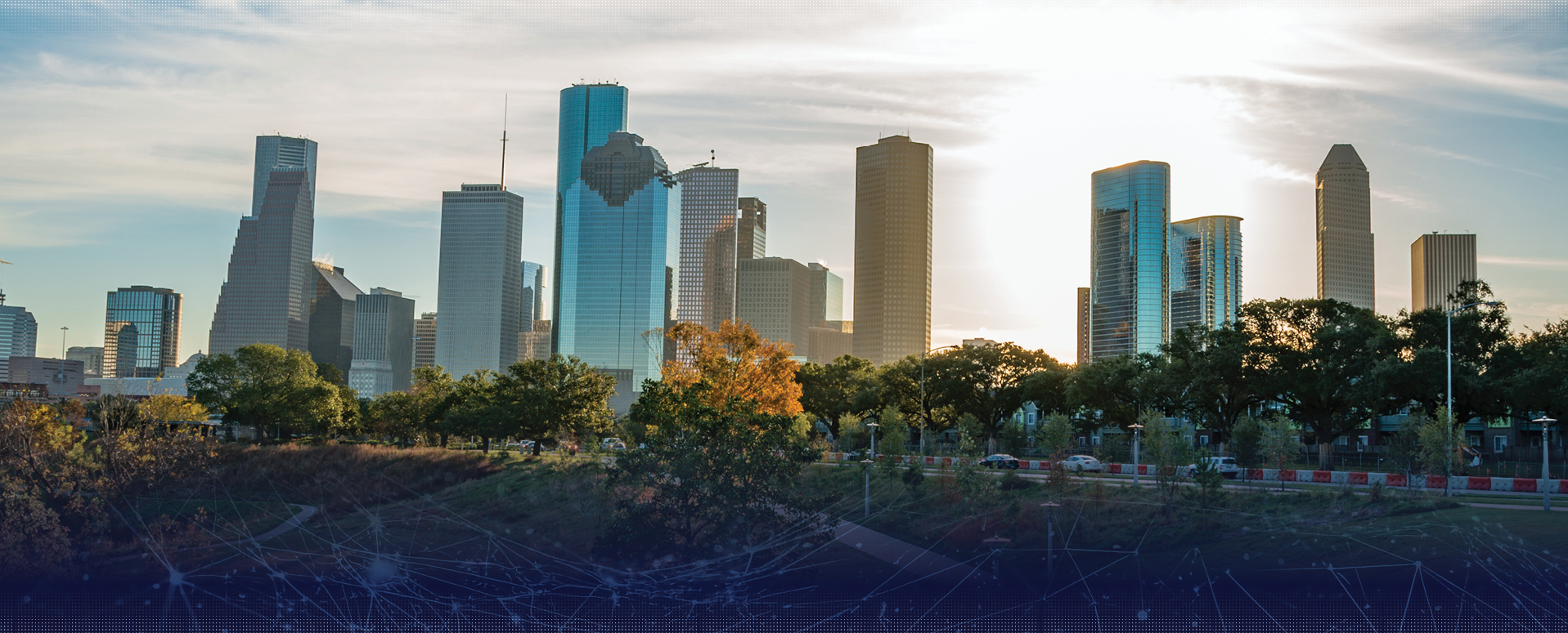 Downtown view of Houston industrial buildings